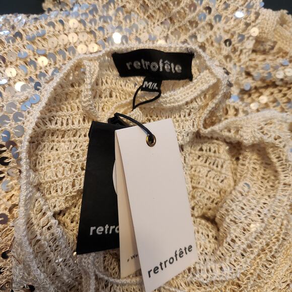 Retrofete Marie Crochet Maxi Dress in Gold Cream Size M/L NWT Sleeveless - Picture 11 of 13